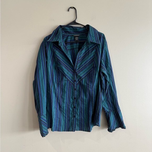 Lane Bryant Blue and Green Button Down Shirt 18/20 - Picture 1 of 4